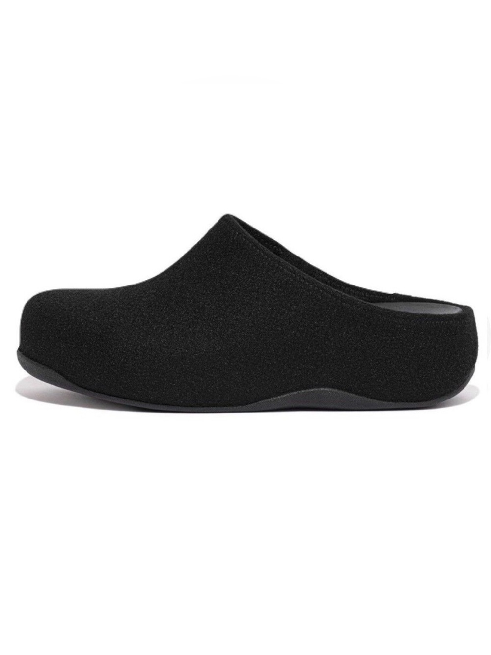 NEW Fitflop Womens Size 8.5 Black Felt Shuv Comfort Mule Clog w Microwobbleboard